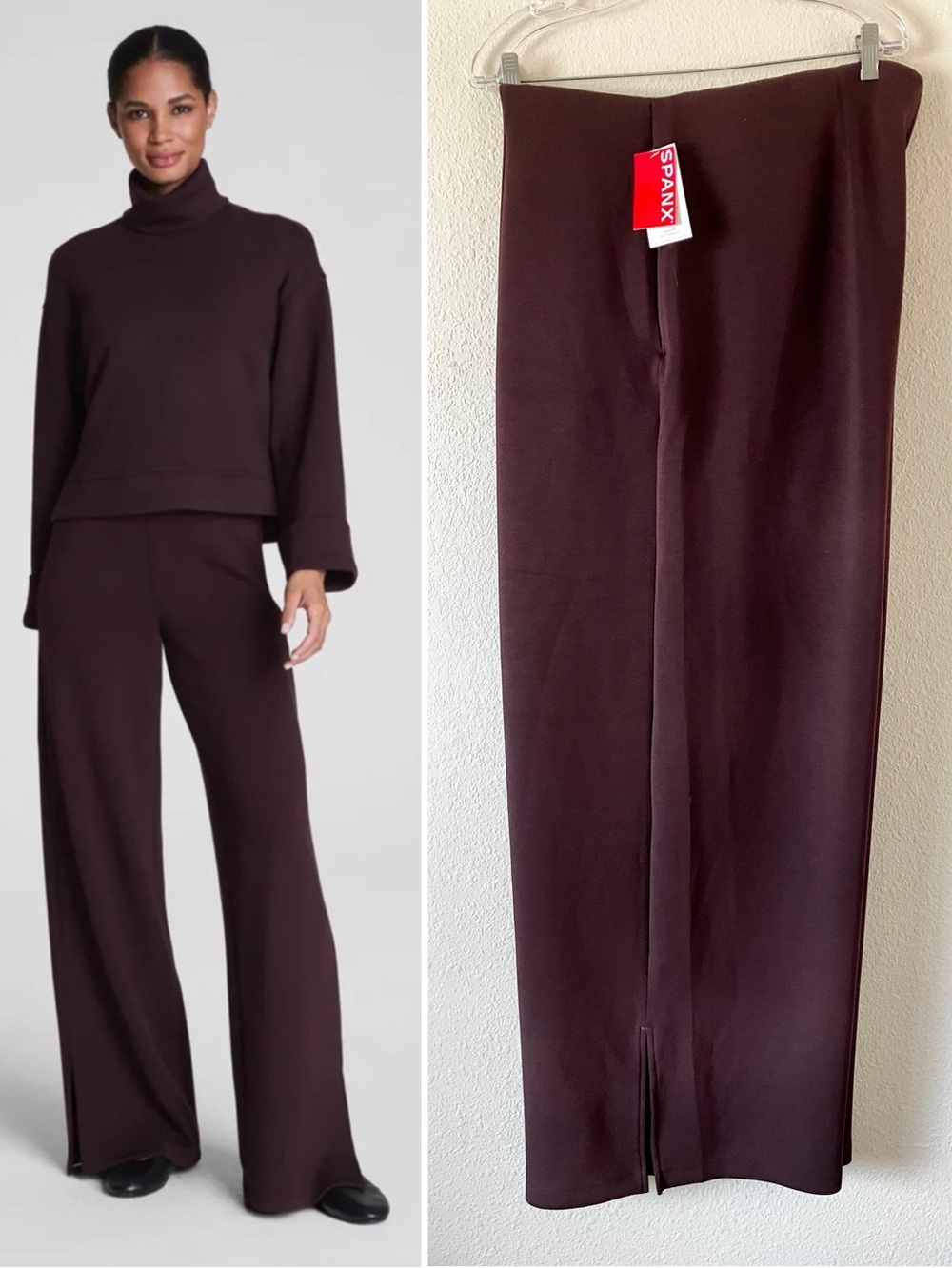 SPANX AirEssentials Smooth Front Wide Leg Pant 3X NEW Split Hem Brown Comfort